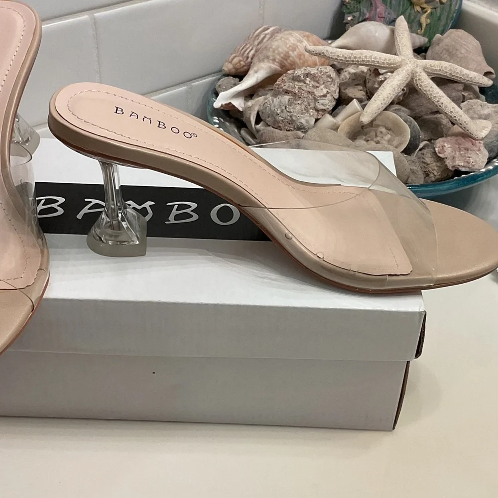 BAMBOO Women's Clear and Nude Heels - Picture 2 of 3